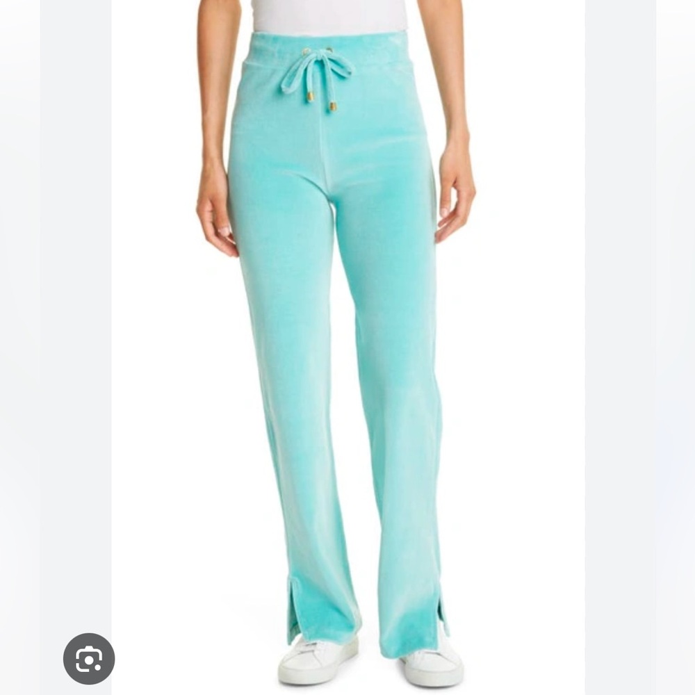 LoveShackFancy Velour Tie-Waist Pants in Teal